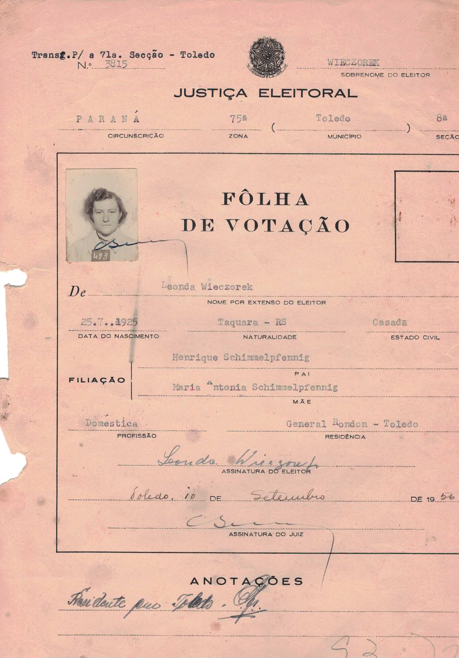Cédula de eleitor — Wieczorek Leonda